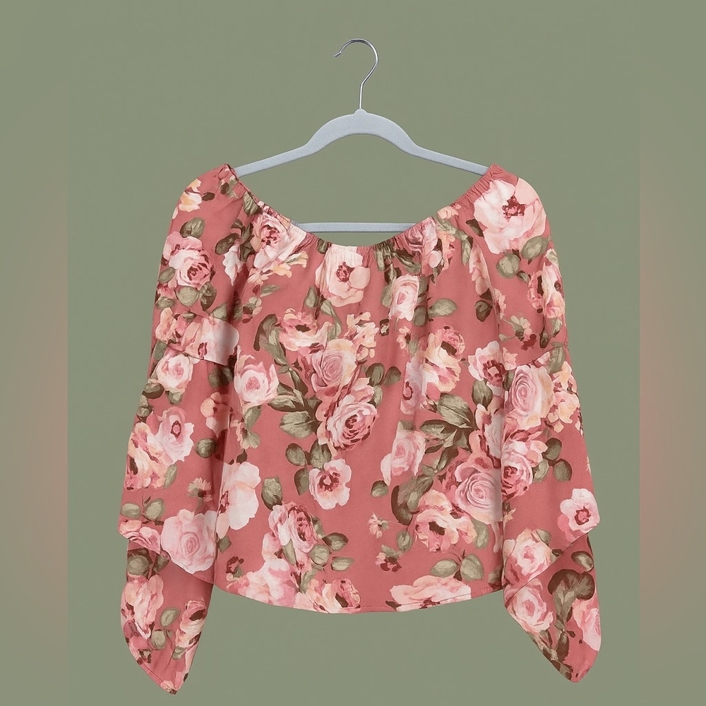 Polly & Esther XS-S Juniors (no size on tag) Pink Floral Off-Shoulder Blouse
